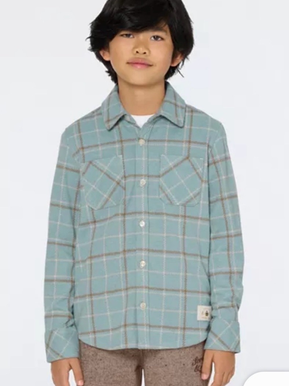 Scotch & Soda Light Teal Plaid Button-Down Shirt. Boys Size L